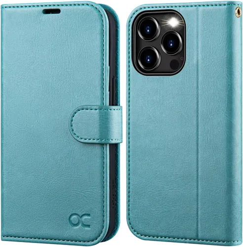 Vista 13 de OCASE Funda tipo cartera compatible con iPhone 15 Pro, de piel sintética, con tarjetero, bloqueo RFID, soporte para teléfono
