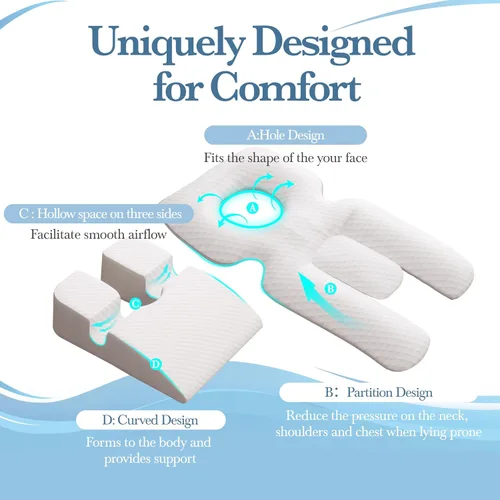 Vista 3 de Almohada boca abajo para dormir, Almohada propensa de espuma, Posicionador corporal para dormir de lado, Almohada de masaje boca abajo, Almohada BBL