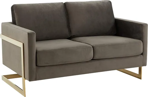 Vista 8 de LeisureMod Lincoln Modern Mid-Century - Sofá biplaza tapizado de terciopelo con marco dorado, color beige