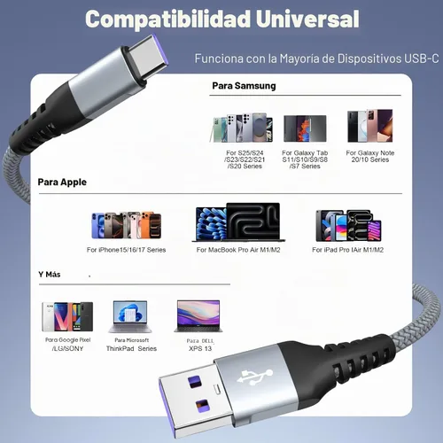 Vista 5 de Cable USB A a USB C de 60 W de carga rápida [2 unidades de 6 pies], cable Gary
