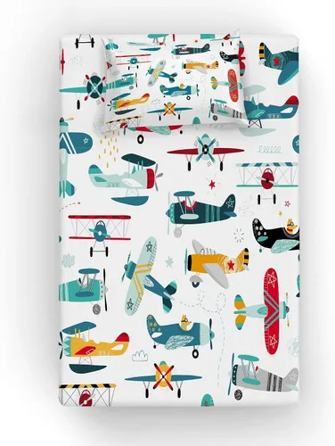 Vista 2 de Yasida Sábanas bajeras y fundas de almohada para cama individual de avión (1 sábana bajera y 1 funda de almohada), juego de sábanas para niños