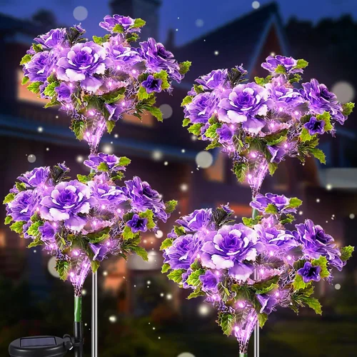 Vista 8 de Neporal Luces solares de jardín, del atardecer al amanecer, flores al aire libre impermeables IP65 para decoración de jardín, luces solares, paquete