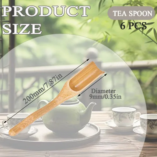 Vista 4 de 6 cucharas de té de bambú, cucharas de madera de bambú natural para recoger café en polvo, condimentos, azúcar, miel, café, cuchara de té (larga)