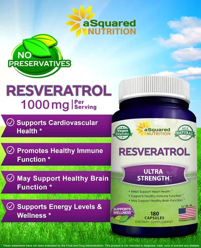 Vista 3 de 100% Resveratrol Natural - 1000mg Por Porción Fuerza Máxima (180 Cápsulas) Suplemento Antioxidante, Píldoras de Trans-Resveratrol para la Salud
