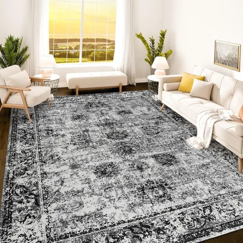 Vista 143 de Istana Alfombra larga antideslizante de 2.5 x 8 para el hogar, para pasillo y cocina, lavable, sedosa y suave al tacto, elegante, color azul y marfil