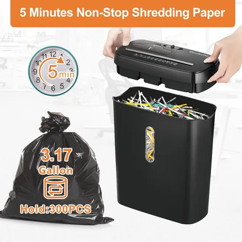 Vista 2 de Destructora de Papel para Oficina en Casa, Woolsche de 10 Hojas de Corte Longitudinal con Cesta de 3.17 Galones, Nivel de Seguridad P-2, Destructora
