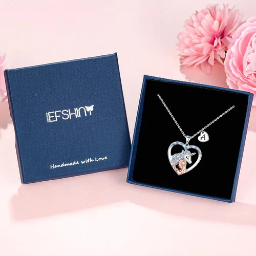 Vista 6 de IEFSHINY Unicorn Gifts for Girls, Unicorn Heart Pendant Necklace Initial Necklace Birthday Gifts for Teen Girls Daughter Granddaughter Niece Women
