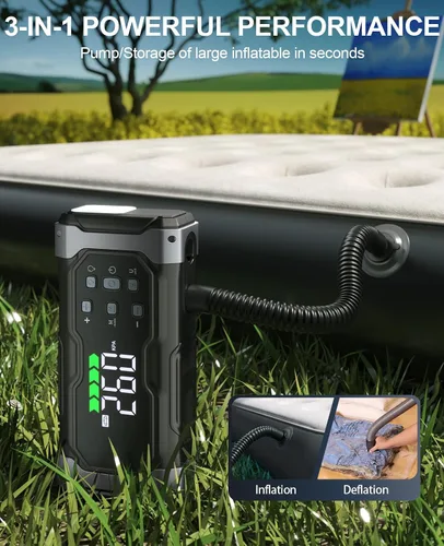 Vista 4 de Arrancador integral de 9000 A con compresor de aire/desinflador de 150 PSI, amplificador portátil de 12 V para automóvil