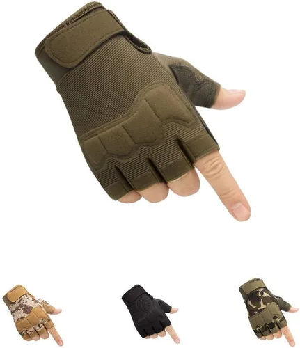 Vista 11 de HYCOPROT Guantes tácticos sin dedos, protectores de nudillos, transpirables, ligeros, para exteriores, militares, para tiro, caza, motociclismo