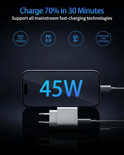 Vista 2 de adaptador europeo del enchufe del viaje 45W, cargador rápido del USB C del convertidor de corriente de 2 puertos Accessories for Europe trips, For