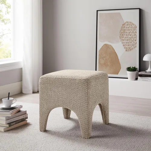 Vista 11 de Taburete Otomano Cuadrado Moderno de Boucle de 17", Taburete de Tocador para Maquillaje, Reposapiés Rectangular para Sofá, Taburete Otomano Tapizado