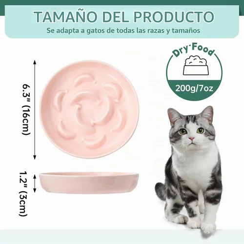 Vista 2 de Cuenco de cerámica del gato del alimentador lento, 6,3" alimentador Cuenco rosa pastel