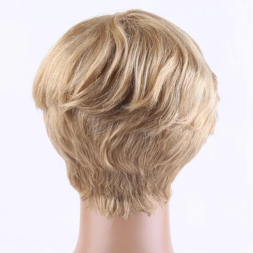 Vista 4 de Pelucas Honey Blonde sin pegamento para usar y quitar, pelucas de cabello humano cortas con corte Pixie para mujeres, peluca de cabello humano corta