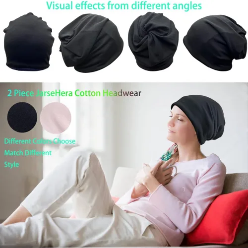 Vista 2 de JarseHera Gorro holgado de mujer con encaje de algodón, gorros para quimioterapia, gorros para el cáncer, turbante