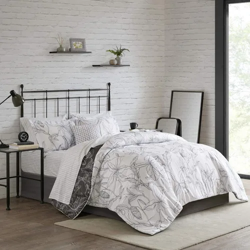 Vista 11 de Madison Park Essentials Cómodo edredón de cama en una bolsa con juego completo de sábanas de algodón - Diseño floral moderno para todas