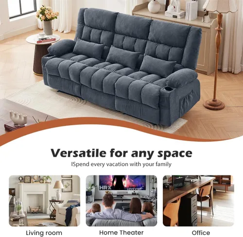 Vista 8 de MAHOMICO Sofá reclinable con portavasos para sala de estar, manual de 3 asientos, sillón reclinable de gran tamaño con ergonómico, bolsillo lateral