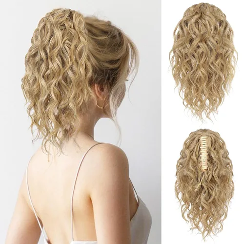 Vista 20 de Flufymooz Extensión de cola de caballo, extensión de cola de caballo corta de 12 pulgadas con pinza de garra, cabello ondulado rizado, clip