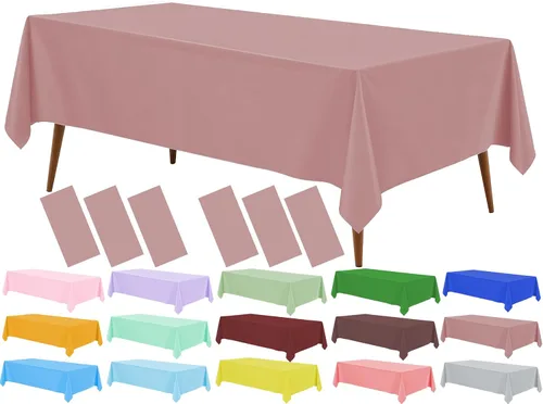 Vista 41 de Mantel de plástico rosa claro (paquete de 2), funda de mesa de comedor de 54 x 108 pulgadas para mesa rectangular, manteles desechables