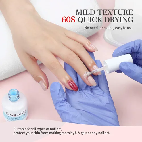 Vista 3 de SAVILAND Látex de uñas con pinzas, barrera de esmalte de 1.06 onzas líquidas, cinta fácil de usar para protección de cutículas, suministros