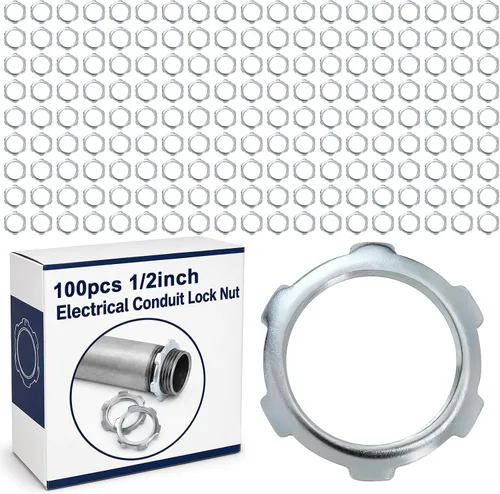 Vista 8 de Yaocom 50 piezas de tuercas de bloqueo de conducto eléctrico, tuerca de bloqueo rígida, acero galvanizado, accesorios de conductos eléctricos