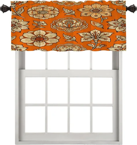 Vista 79 de Cortinas de cocina de hojas de arce otoñales para ventanas, hojas verdes y rojas sobre cenefas opacas negras, tratamientos de ventana de poliéster