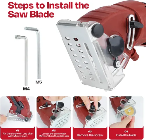 Vista 8 de Sierra circular mini con cable, 400W 110V 3400RPM multifunción manual con 6 hojas, profundidad máxima de corte ½ pulgada, sierra circular compacta