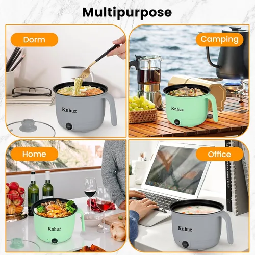 Vista 7 de Olla eléctrica caliente con vaporizador, cocina rápida de ramen, mini olla eléctrica de autocalentamiento portátil de 1.8L para cocinar fideos, Gris