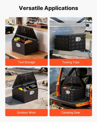 Vista 6 de VEVOR Caja de lengua para remolque, caja de herramientas de lengua de remolque resistente, organizador de almacenamiento con cerradura y llaves