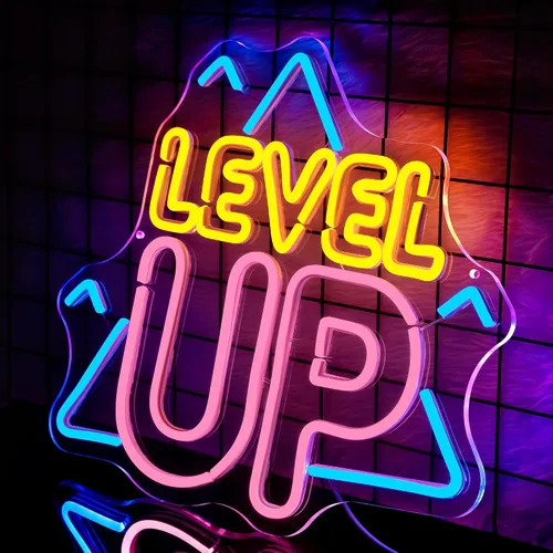 Vista 2 de Decoración de sala de juegos, letrero de neón de nivel superior para decoración de pared, accesorios de juegos, letrero LED regulable