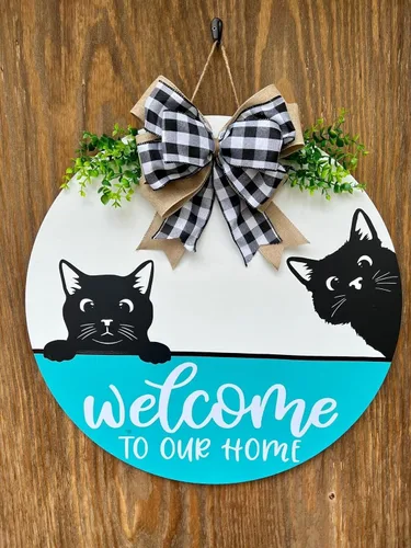 Vista 4 de Decoración personalizada para habitación de gatos, regalos temáticos personalizados para mujeres, letreros para el hogar, decoración redonda
