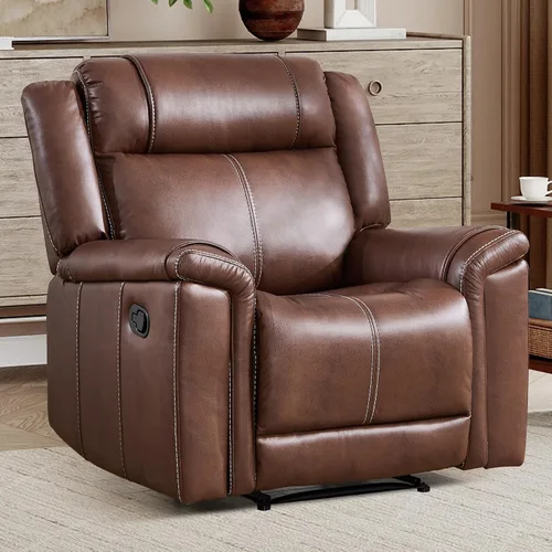 Vista 17 de EBELLO Sofá reclinable de cuero sintético de 3 plazas, sofá reclinable manual, silla de 3 asientos de estilo moderno de mediados de siglo con Marrón