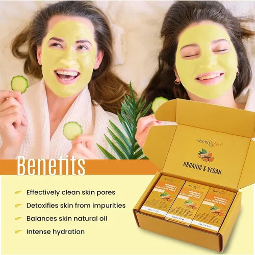 Vista 5 de Mascarilla facial de cúrcuma, tratamiento orgánico puro para el acné + aumenta la circulación + antienvejecimiento para el cuidado de la piel opaca