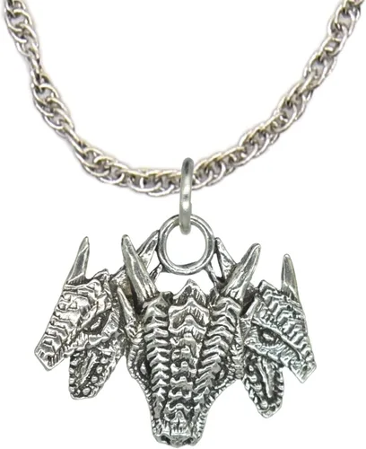 Vista 29 de Collar con colgante gótico, dragón de fantasía, Yin Yang, nórdico vikingo para regalo, estaño, cobre, oro, incluye cadena de plata de 24 pulgadas