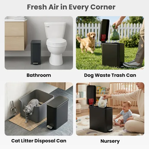 Vista 5 de iTouchless Cubo de basura para excrementos de perro de 3 galones / 12 litros con filtro de olor AbsorbX – Recipiente de basura de metal de cierre