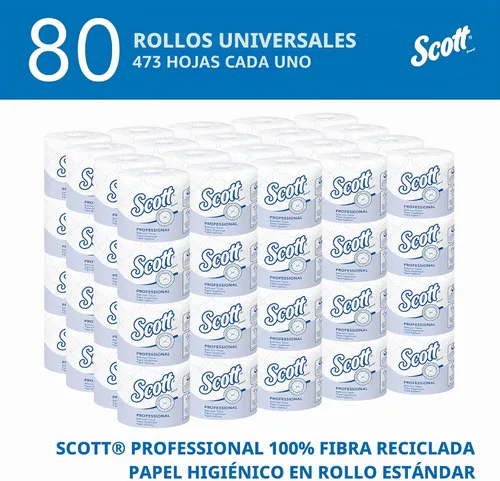 Vista 2 de Scott Professional 100% Fibra Reciclada Rollo Estándar de Papel Higiénico a Granel (13217), 2 Capas, Diseño Elevado, Blanco, Envuelto