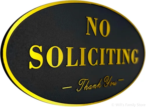 Vista 4 de Placa autoadhesiva de aluminio con texto en inglés "No Soliciting Thank You", color negro y dorado, 5.5 x 2.7 pulgadas