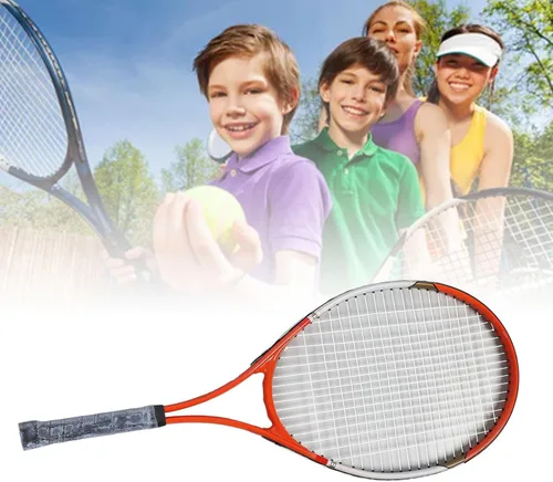 Vista 2 de Raqueta de tenis de 27 pulgadas, raqueta recreativa de nailon de aleación de aluminio con bolsa de raqueta, para principiantes, jugadores Red