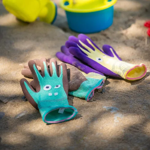 Vista 7 de COOLJOB 2 pares de guantes de trabajo para niños pequeños de Modal, edades 2-5, guantes de jardinería para niños con revestimiento de goma, ultra