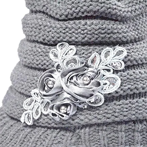 Vista 82 de C-US - Gorro de punto cálido para mujer, con visera de ganchillo con acento de flores