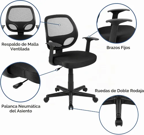 Vista 4 de Flash Furniture Silla de oficina ejecutiva de malla con respaldo medio, con Negro