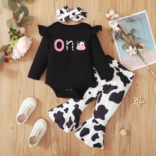 Vista 4 de Detigee Traje de primer cumpleaños para niñas, traje de cumpleaños de vaca, ropa de primer cumpleaños para bebés