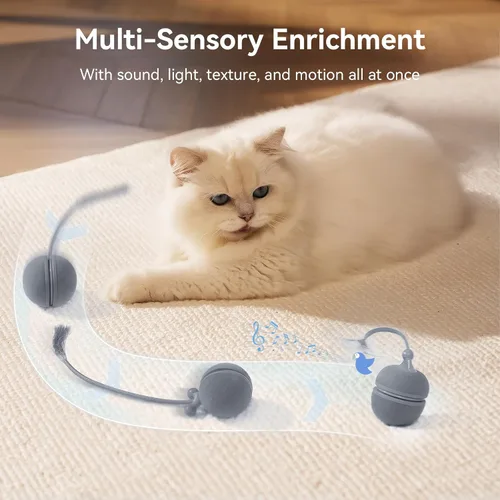 Vista 6 de Cheerble Juguetes interactivos 2 en 1 para gatos de interior – Wicked Ball Duo2 juguete automático para gatos, carcasas intercambiables duales, bola