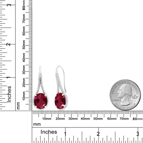 Vista 5 de Gem Stone King Aretes colgantes ovalados con piedras preciosas para mujer en plata de ley 925 Aretes colgantes de alambre francés con piedra
