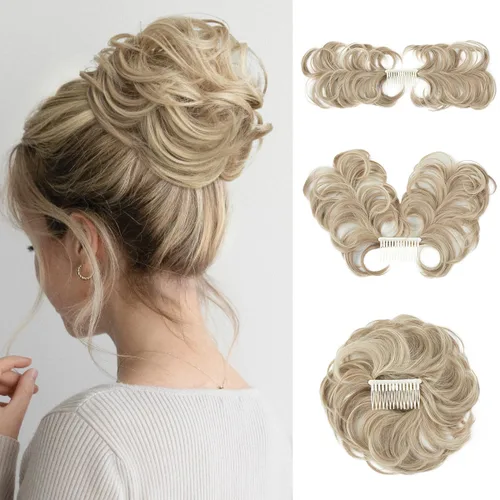 Vista 47 de Peine de moño desordenado con clip lateral para mujer, corto, natural, lacio, versátil, ajustable, fácil de peinar, (rubio ceniza-C)
