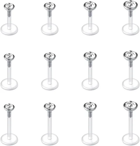 Vista 3 de VCMART - Aretes transparentes para deportes, trabajo, cirugía, juego, conjunto mixto, retenedor de piercing de plástico transparente, retenedor