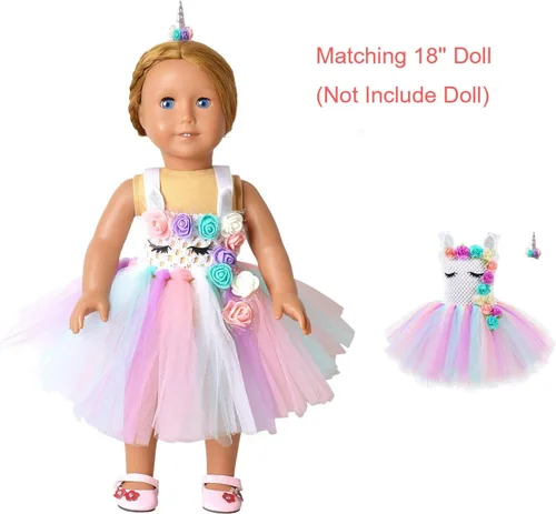 Vista 7 de Jxstar Disfraz de unicornio para niñas y muñecas a juego
