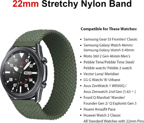 Vista 4 de 22mm Solo Loop Braided Nylon Band Compatible with Samsung Galaxy Watch Gear S3 /46mm Band,Stretchable Elastic Women Men Soft Woven Replacement