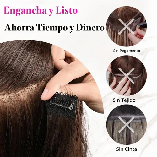Vista 8 de REECHO Extensiones de cabello con pinza, 4 piezas de extensiones de cabello rubio de 24" de largo, ondas de playa gruesas, HE003, trama de encaje