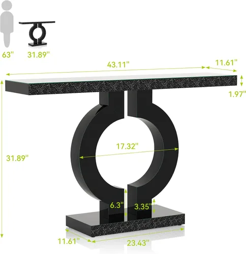Vista 7 de LITTLE TREE Mesa consola de vidrio espejo de 43 pulgadas con base en forma de O, mesa de entrada de vidrio para sala de estar, moderna mesa de sofá