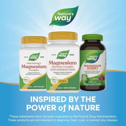 Vista 7 de Nature's Way Complejo de glicinato de magnesio, apoya la función cardíaca, muscular, nerviosa*, altamente absorbente, 220 mg por porción de 2